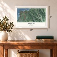 Kapalua, Hawaii map, 12 x 18 inch print in a white frame in an entryway