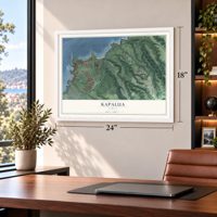 Kapalua, Hawaii map, 18 x 24 inch print in a white frame in a home office