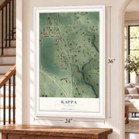 Kappa, Illinois map, 24 x 36 inch print in a white frame by a staircase