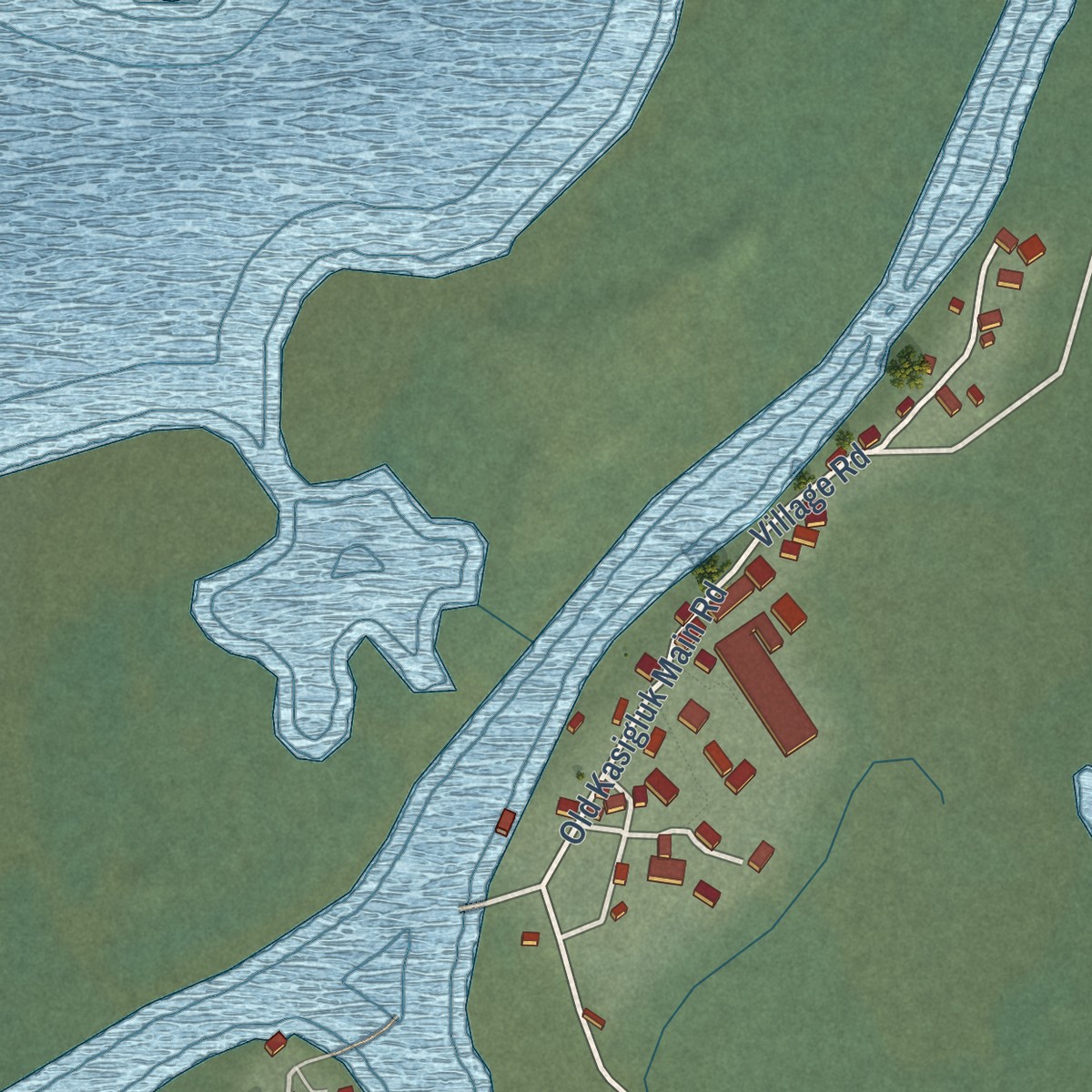 Second close-up of the map of Kasigluk, Alaska print showing more streets and buildings