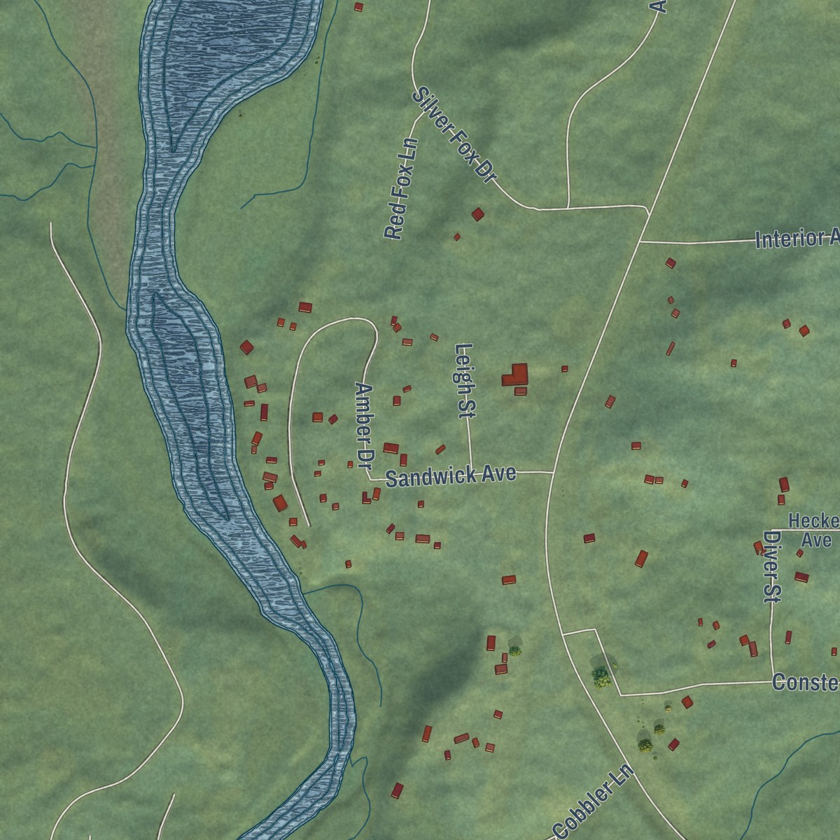Second close-up of the map of Kasilof, Alaska print showing more streets and buildings