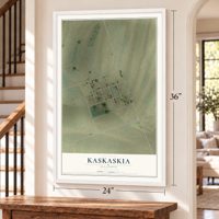Kaskaskia, Illinois map, 24 x 36 inch print in a white frame by a staircase