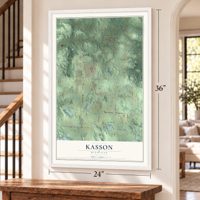Kasson, Michigan map, 24 x 36 inch print in a white frame by a staircase