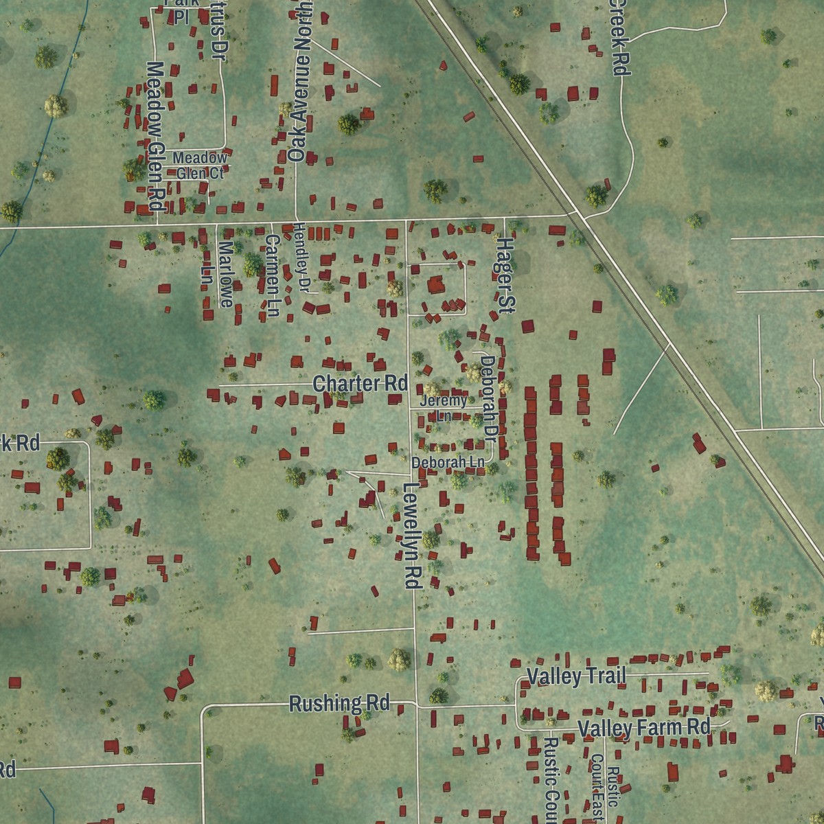 Second close-up of the map of Kathleen, Florida print showing more streets and buildings