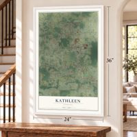 Kathleen, Florida map, 24 x 36 inch print in a white frame by a staircase