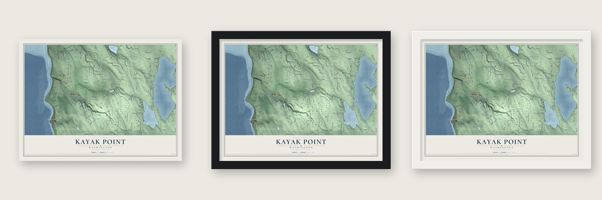 Kayak Point, Washington map unframed, in a black wood frame and in a white wood frame
