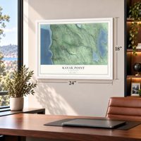 Kayak Point, Washington map, 18 x 24 inch print in a white frame in a home office