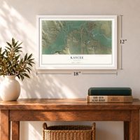 Kaycee, Wyoming map, 12 x 18 inch print in a white frame in an entryway