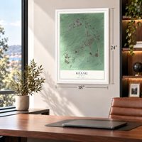 Keaau, Hawaii map, 18 x 24 inch print in a white frame in a home office