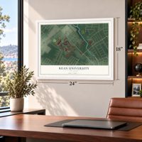 Kean University, New Jersey map, 18 x 24 inch print in a white frame in a home office