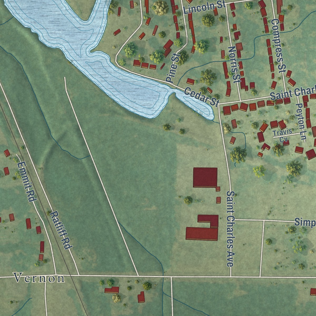 Second close-up of the map of Kearney Park, Mississippi print showing more streets and buildings