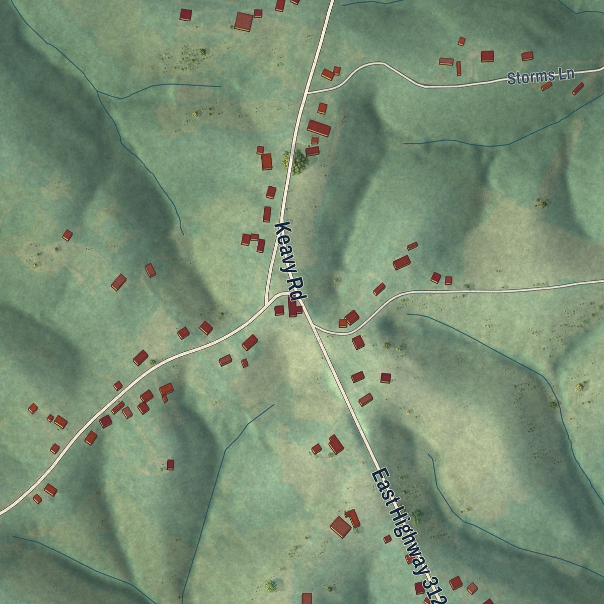 Second close-up of the map of Keavy, Kentucky print showing more streets and buildings