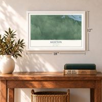 Keefton, Oklahoma map, 12 x 18 inch print in a white frame in an entryway