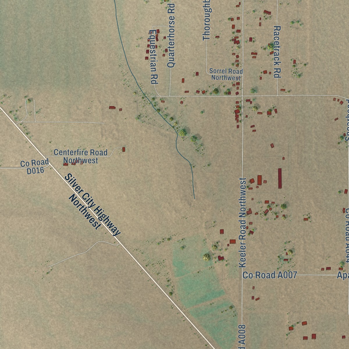 Second close-up of the map of Keeler Farm, New Mexico print showing more streets and buildings