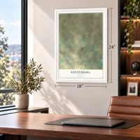 Keenesburg, Colorado map, 18 x 24 inch print in a white frame in a home office