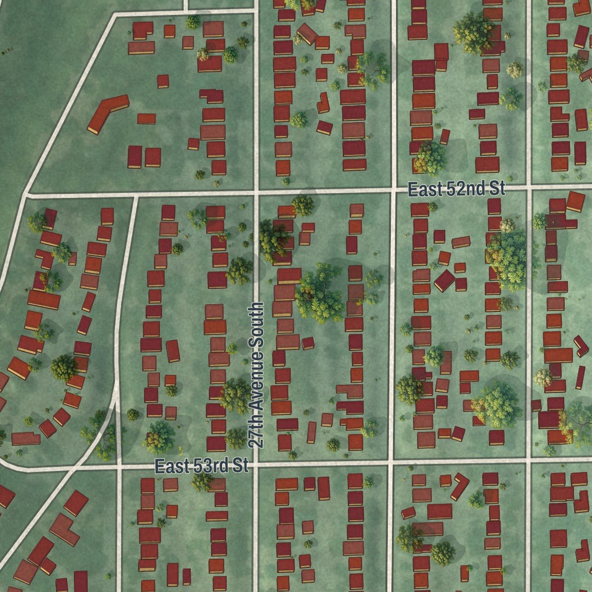 Second close-up of the map of Keewaydin, Minnesota print showing more streets and buildings