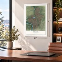 Keizer, Oregon map, 18 x 24 inch print in a white frame in a home office