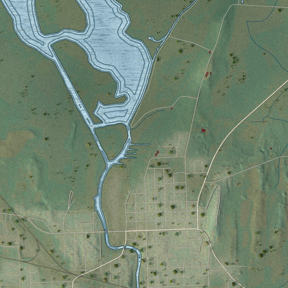 Second close-up of the map of Kekoskee, Wisconsin print showing more streets and buildings