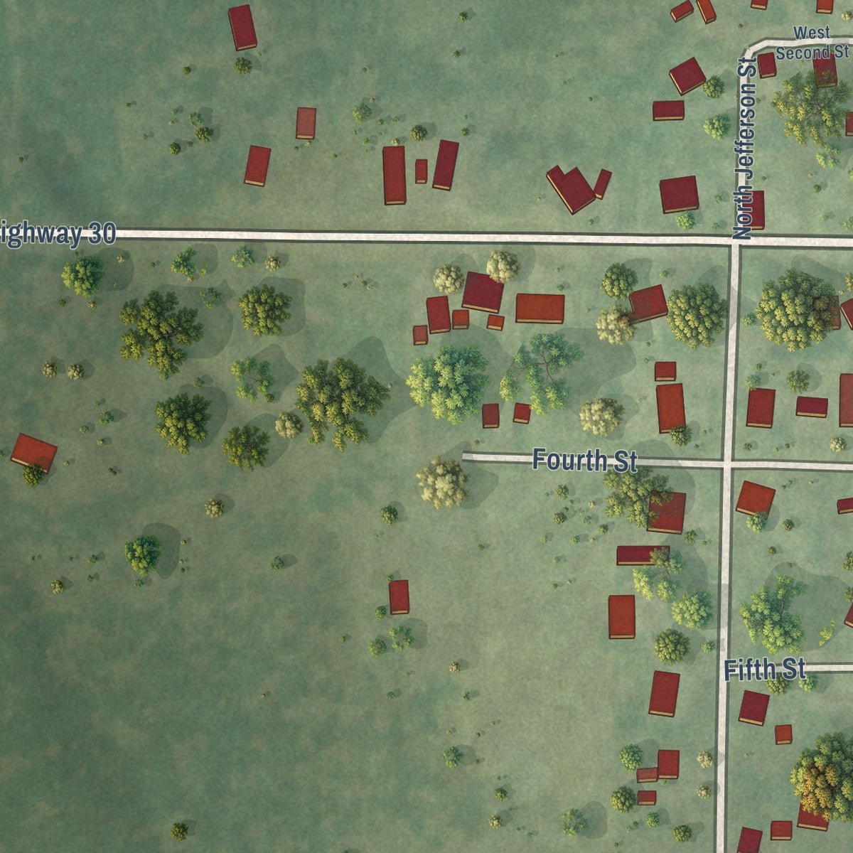 Second close-up of the map of Kell, Illinois print showing more streets and buildings
