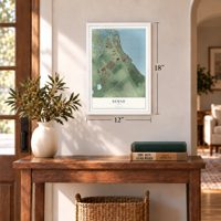 Kemah, Texas map, 12 x 18 inch print in a white frame in an entryway