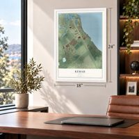 Kemah, Texas map, 18 x 24 inch print in a white frame in a home office