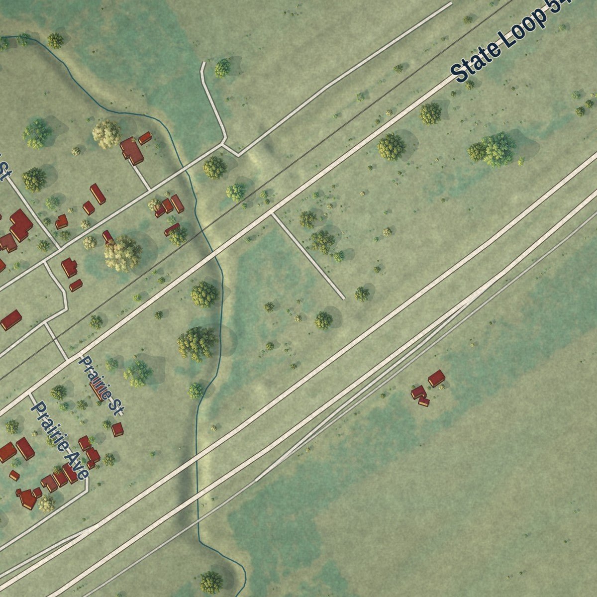 Second close-up of the map of Kendleton, Texas print showing more streets and buildings