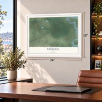 Kenefick, Texas map, 18 x 24 inch print in a white frame in a home office