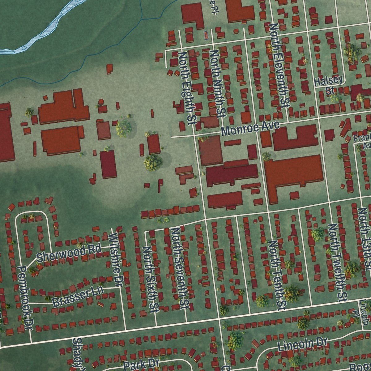 Second close-up of the map of Kenilworth, New Jersey print showing more streets and buildings