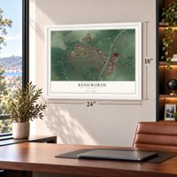 Kenilworth, New Jersey map, 18 x 24 inch print in a white frame in a home office