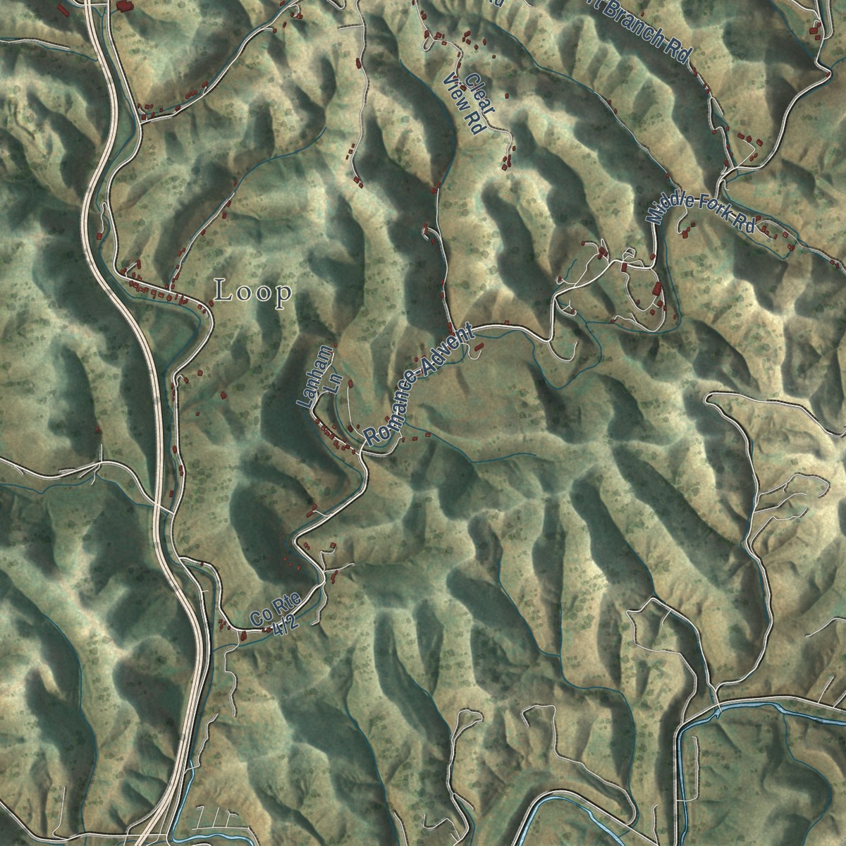 Second close-up of the map of Kenna, West Virginia print showing more streets and buildings