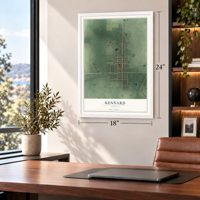 Kennard, Indiana map, 18 x 24 inch print in a white frame in a home office