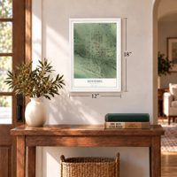 Kennebec, South Dakota map, 12 x 18 inch print in a white frame in an entryway