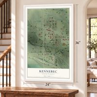 Kennebec, South Dakota map, 24 x 36 inch print in a white frame by a staircase