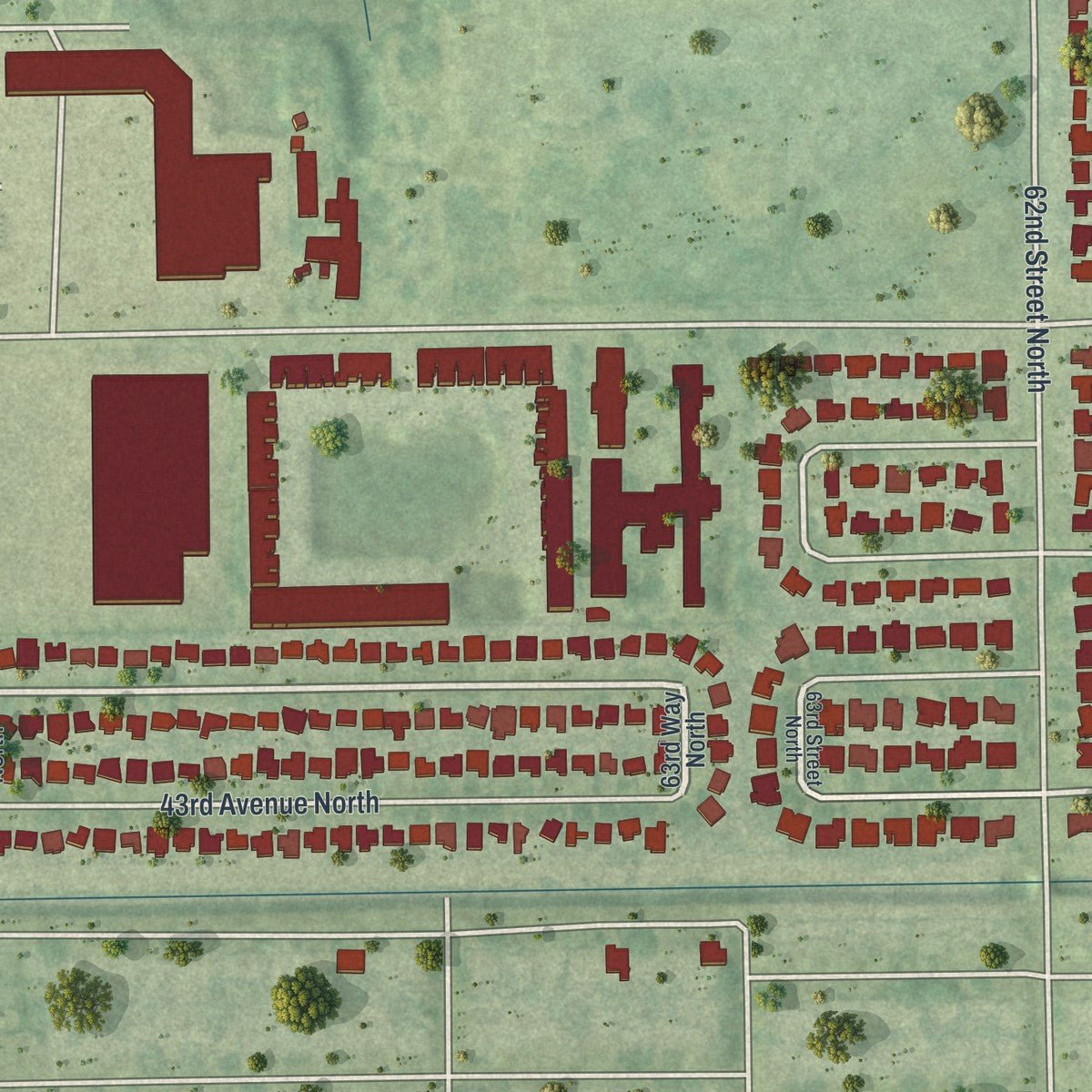 Second close-up of the map of Kenneth City, Florida print showing more streets and buildings