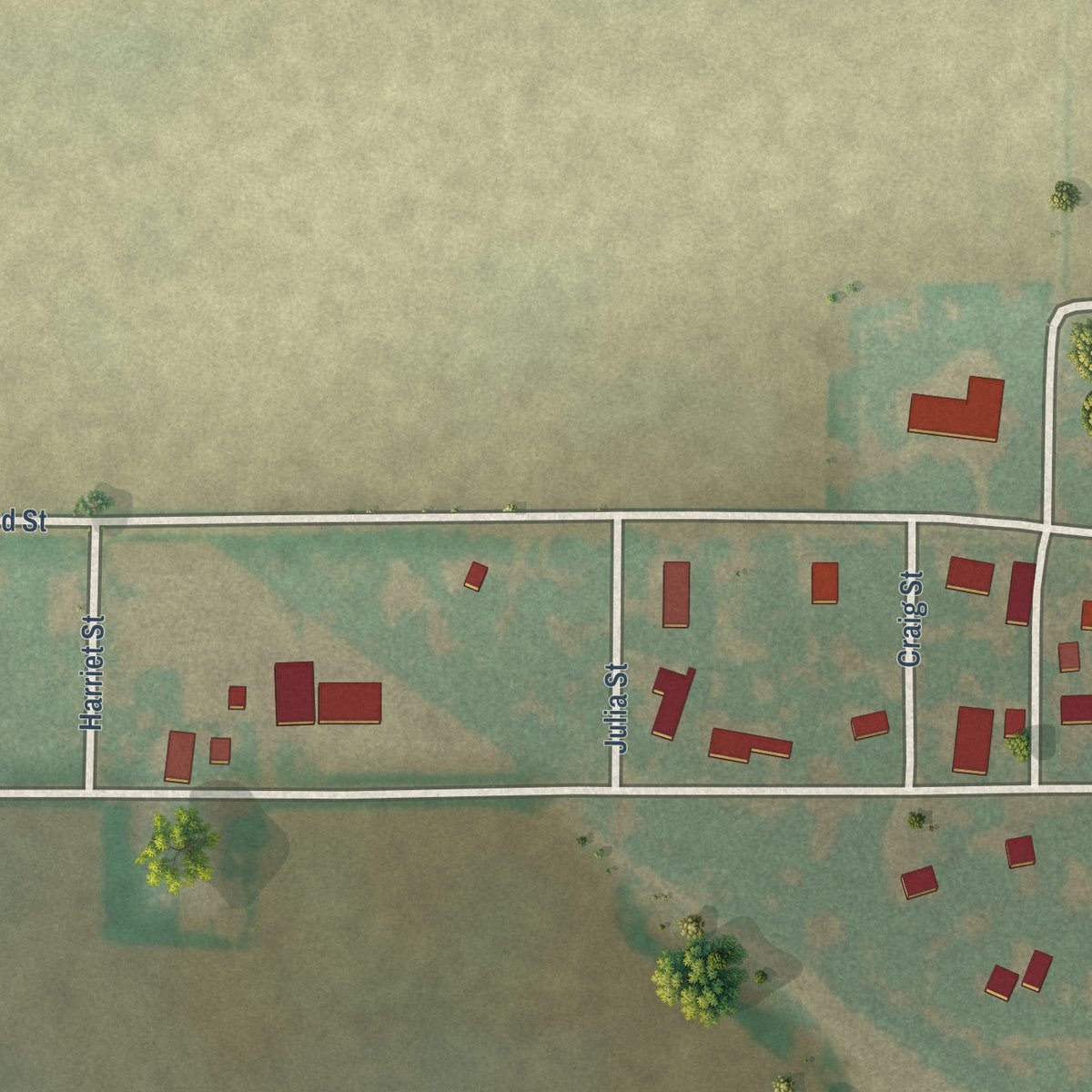 Second close-up of the map of Kenney, Illinois print showing more streets and buildings