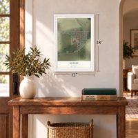 Kenney, Illinois map, 12 x 18 inch print in a white frame in an entryway