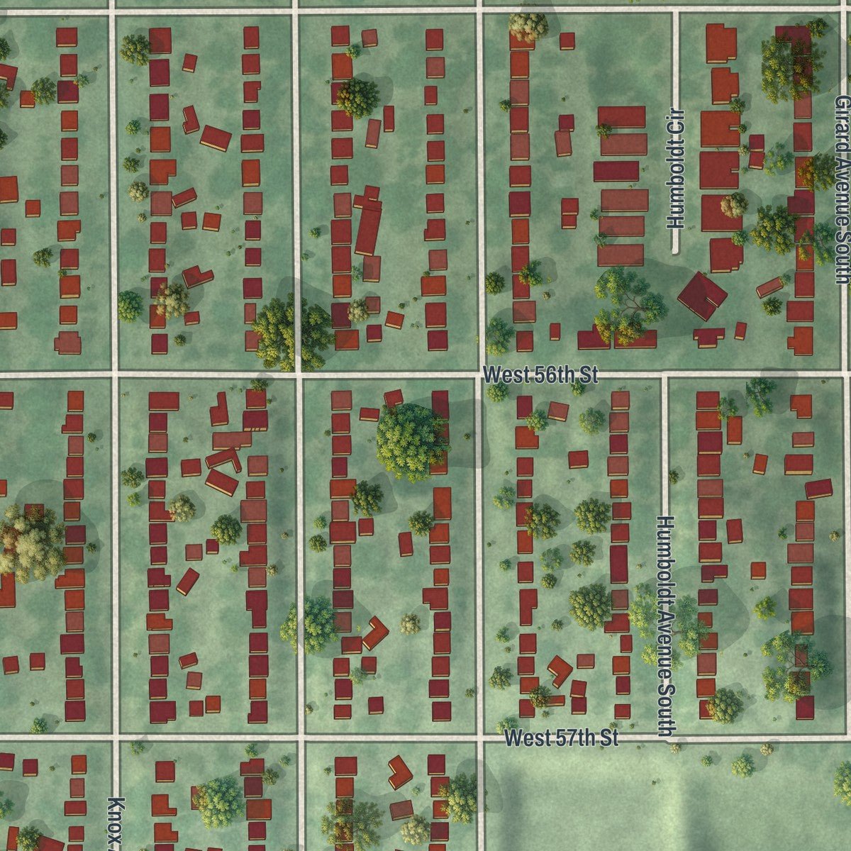 Second close-up of the map of Kenny, Minnesota print showing more streets and buildings
