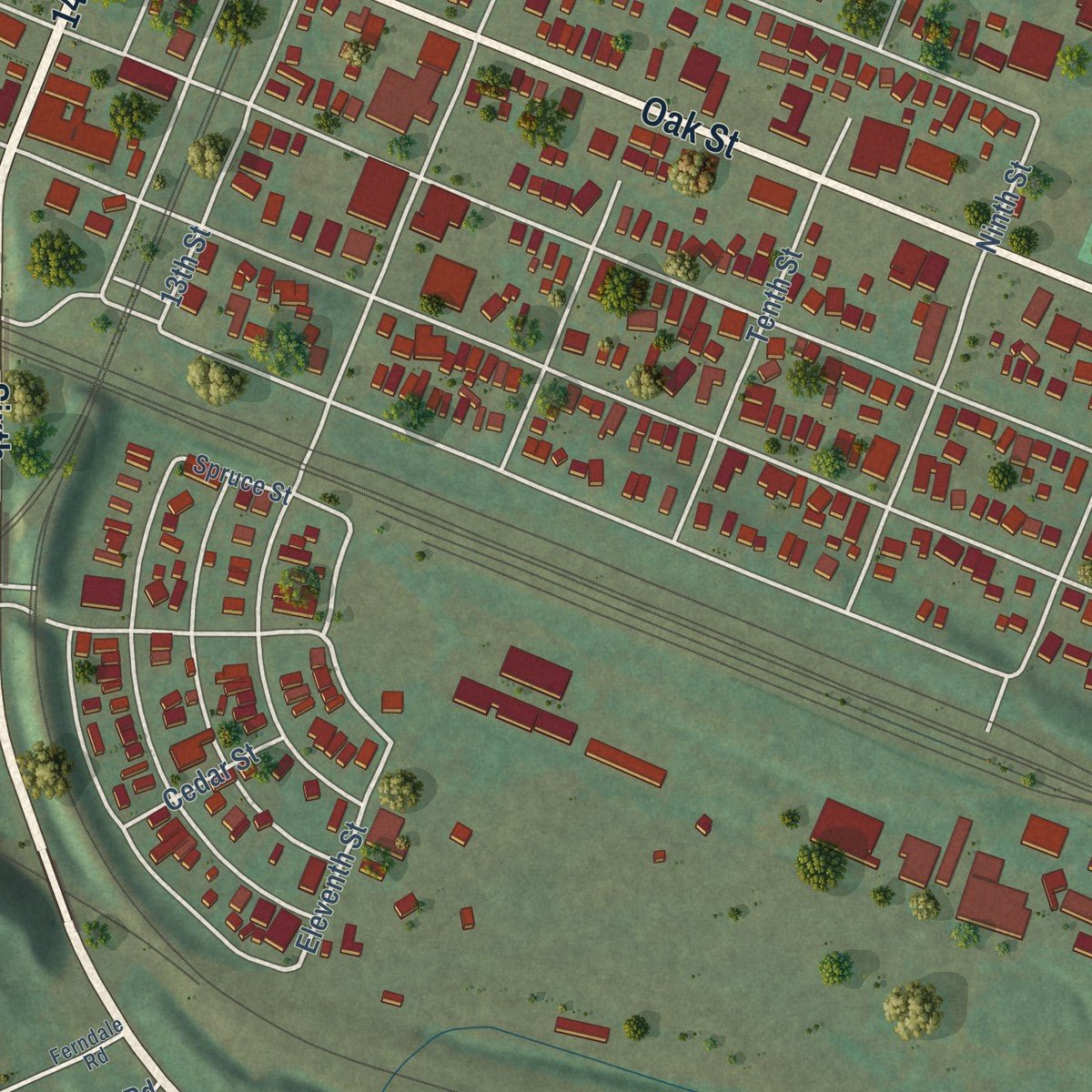Second close-up of the map of Kenova, West Virginia print showing more streets and buildings