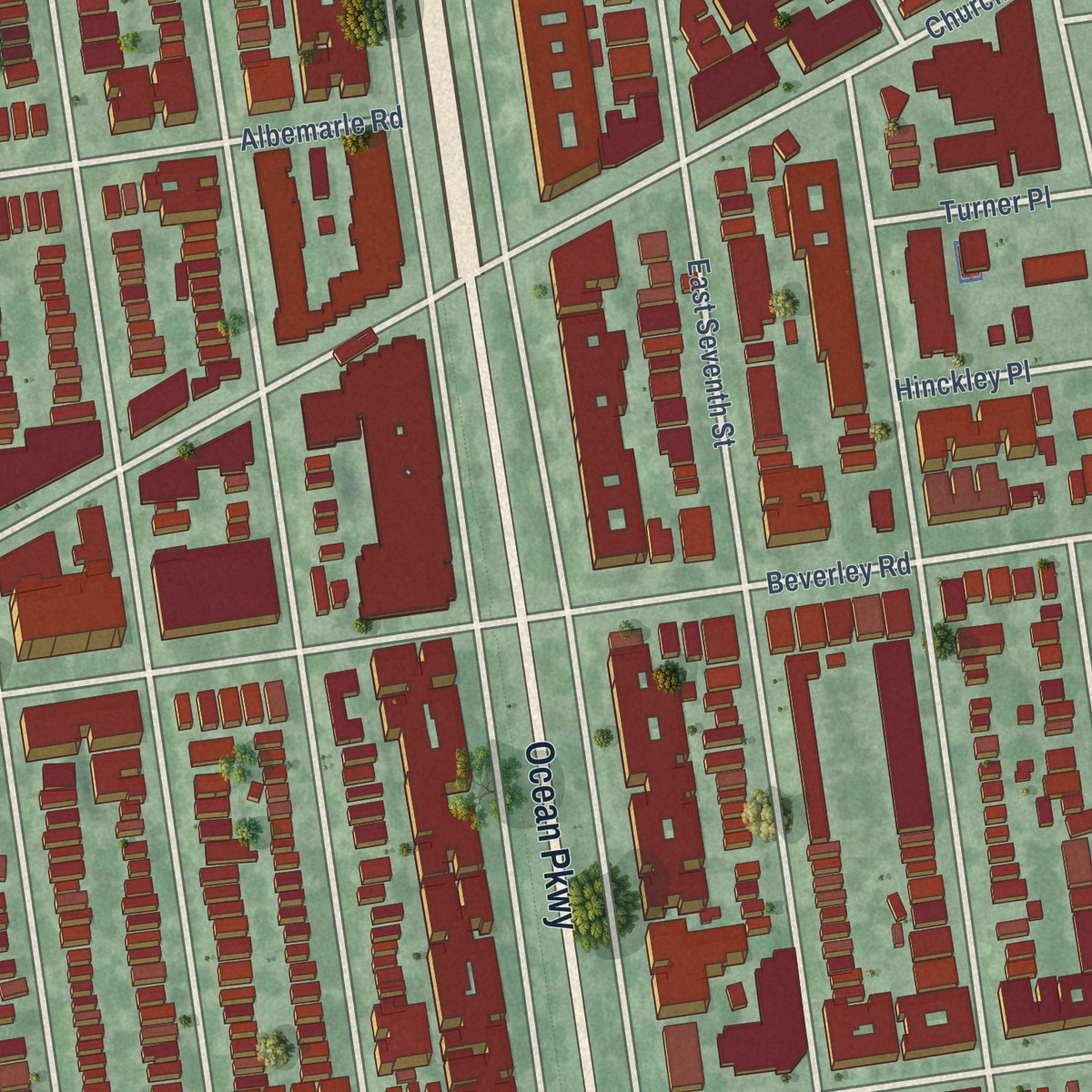 Second close-up of the map of Kensington, Brooklyn, New York print showing more streets and buildings