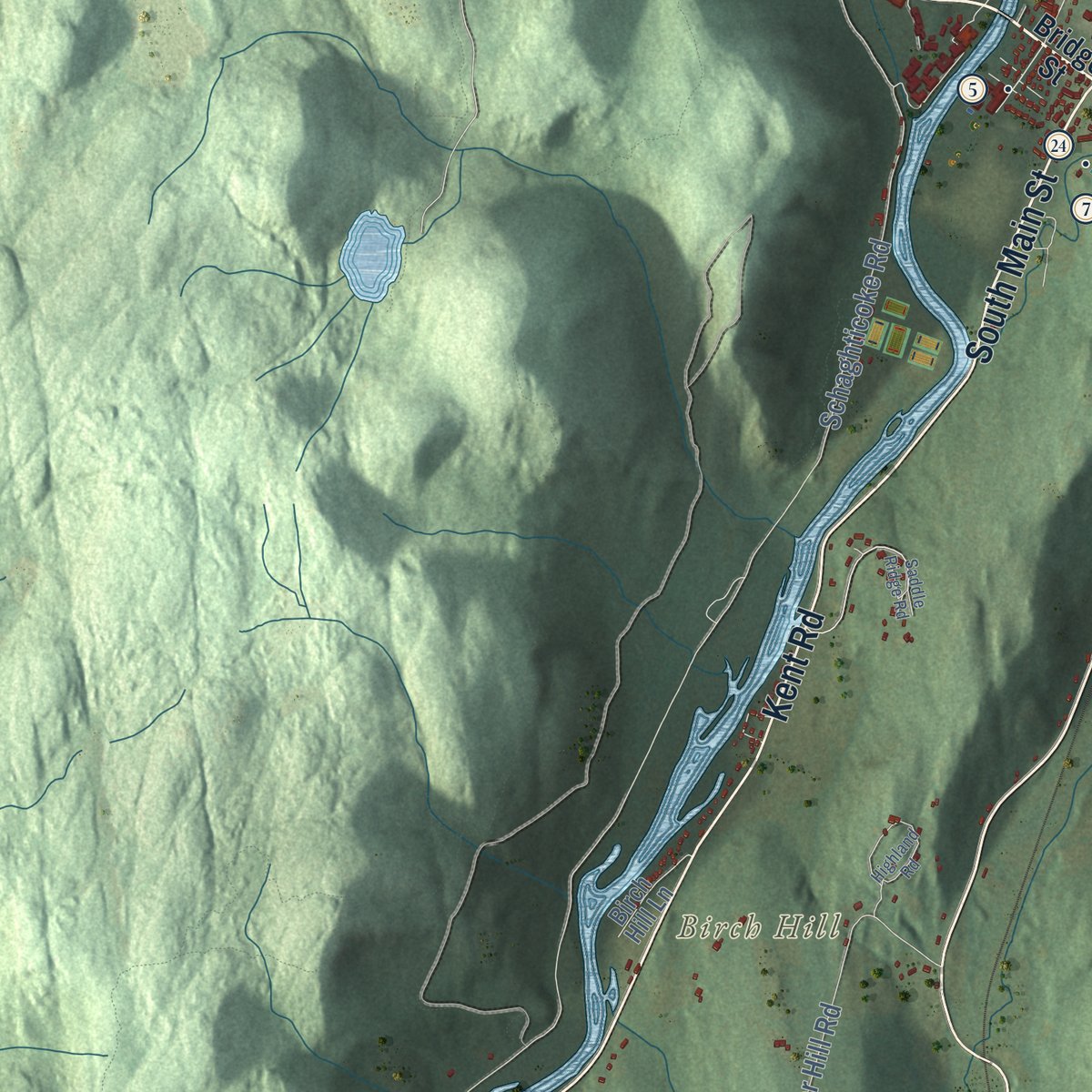 Second close-up of the map of Kent, Connecticut print showing more streets and buildings