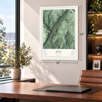 Kent, Connecticut map, 18 x 24 inch print in a white frame in a home office