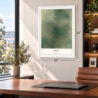Kent, Iowa map, 18 x 24 inch print in a white frame in a home office