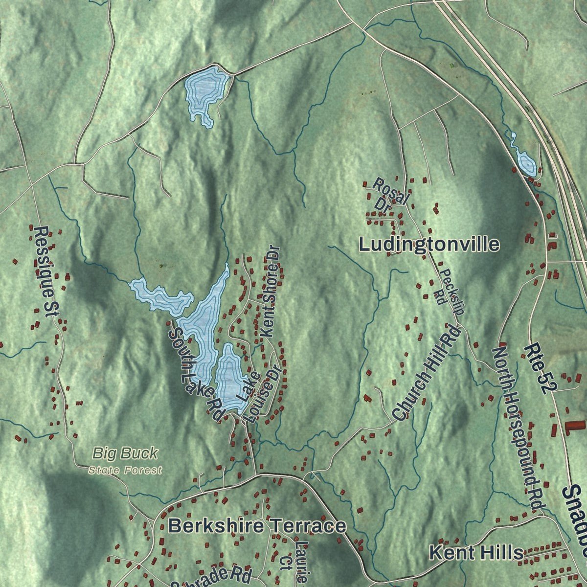 Second close-up of the map of Kent, New York print showing more streets and buildings