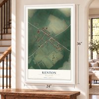 Kenton, Delaware map, 24 x 36 inch print in a white frame by a staircase