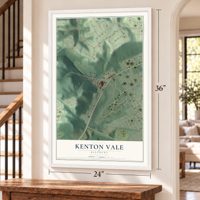 Kenton Vale, Kentucky map, 24 x 36 inch print in a white frame by a staircase