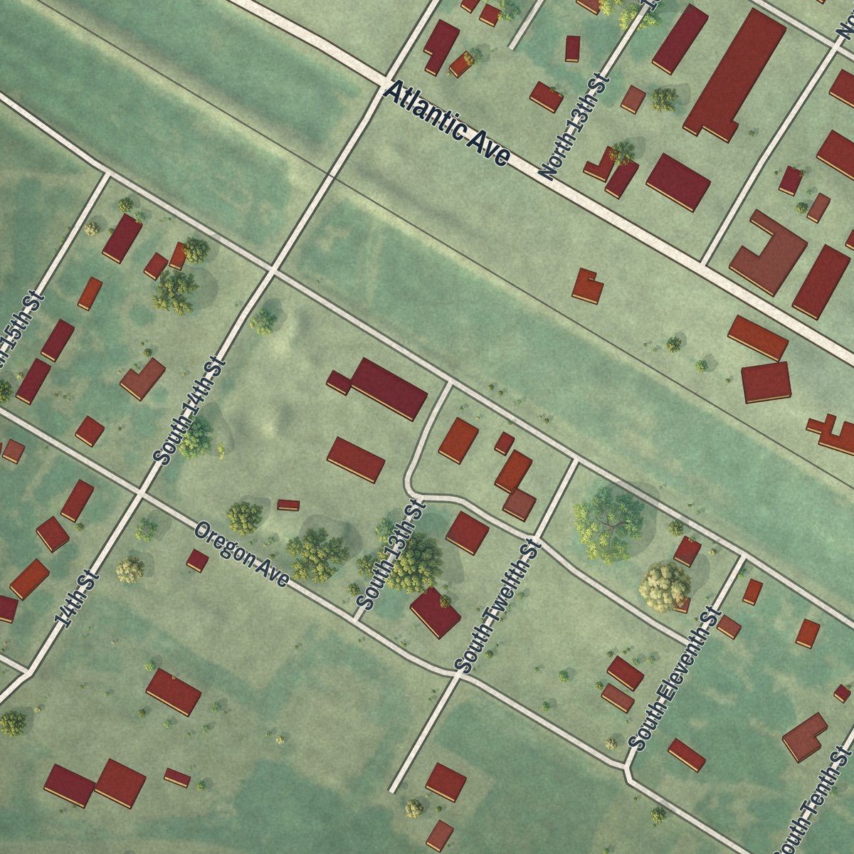 Second close-up of the map of Kerkhoven, Minnesota print showing more streets and buildings