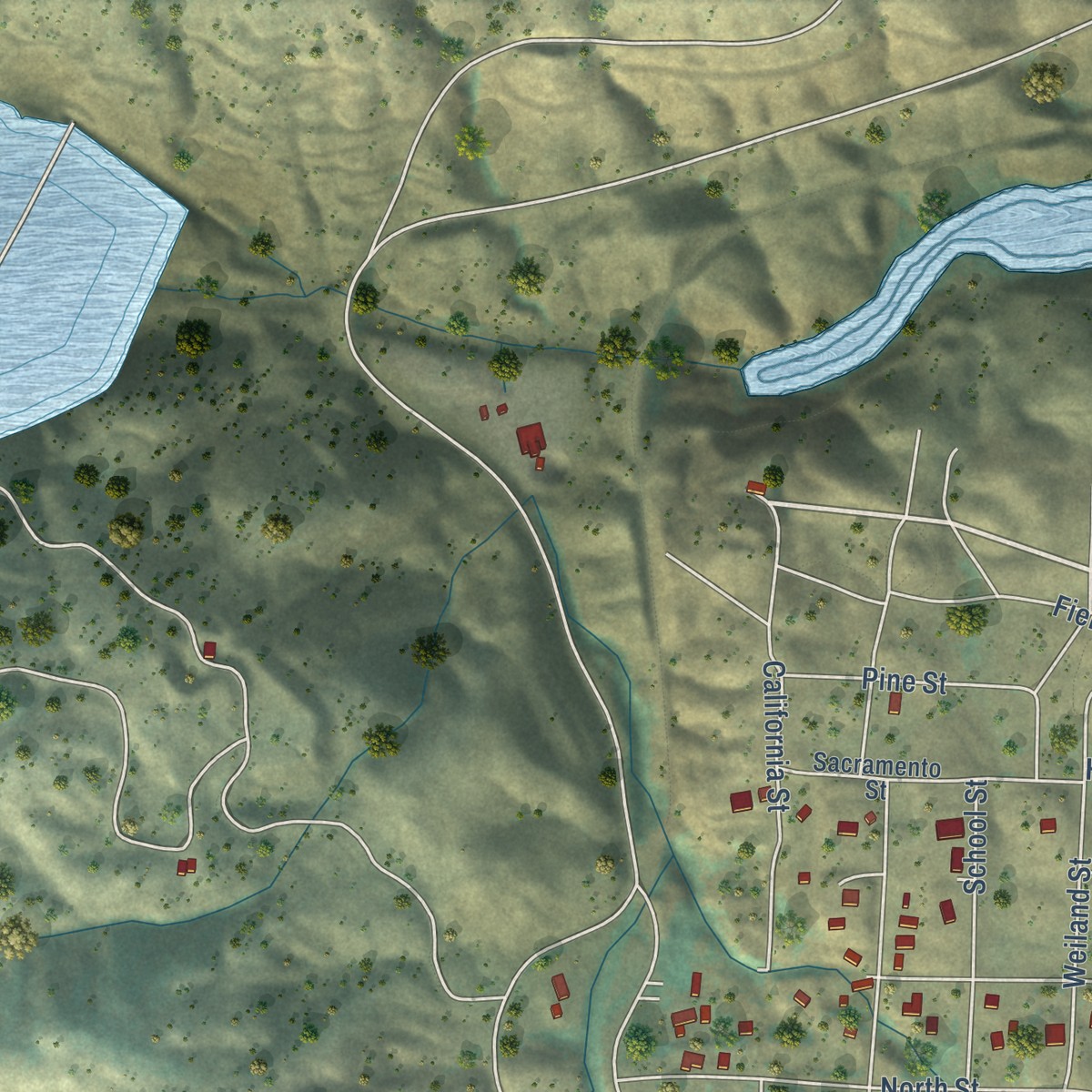 Second close-up of the map of Keswick, California print showing more streets and buildings