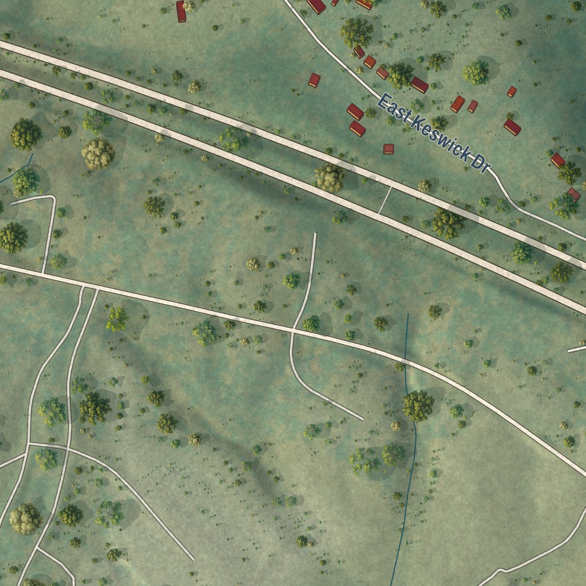 Second close-up of the map of Keswick, Virginia print showing more streets and buildings