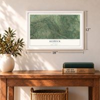 Keswick, Virginia map, 12 x 18 inch print in a white frame in an entryway