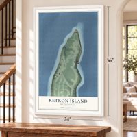 Ketron Island, Washington map, 24 x 36 inch print in a white frame by a staircase